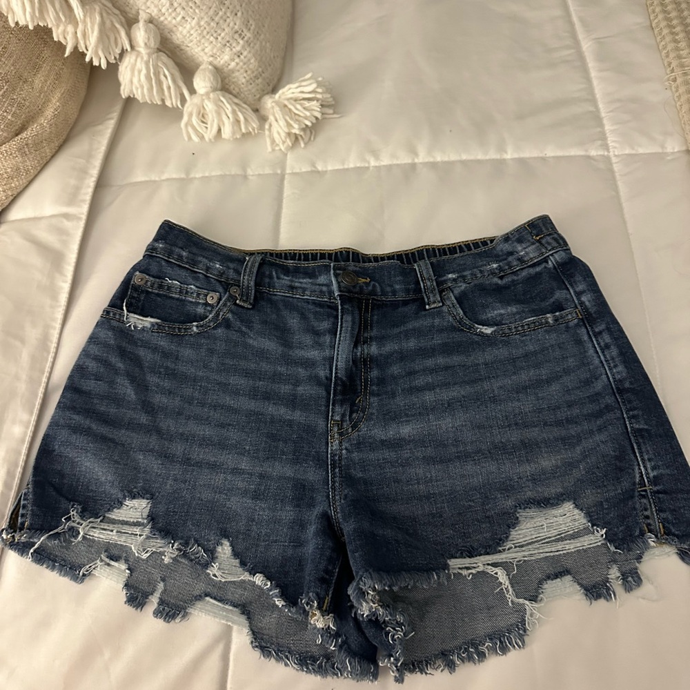 aerie Dark Blue Distressed Denim Cutoff Shorts